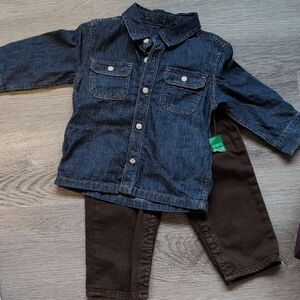 Kids Denim Jacket and Brown Pants Set